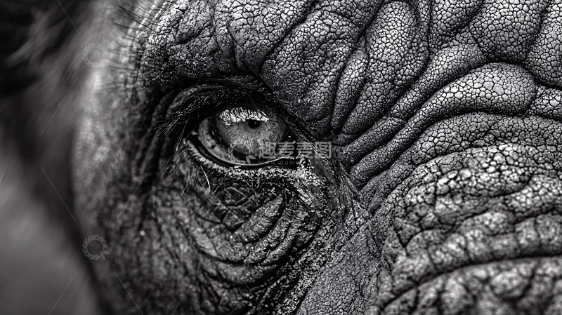 高清大图下载【趣麦麦图】大象眼部特写黑白照片