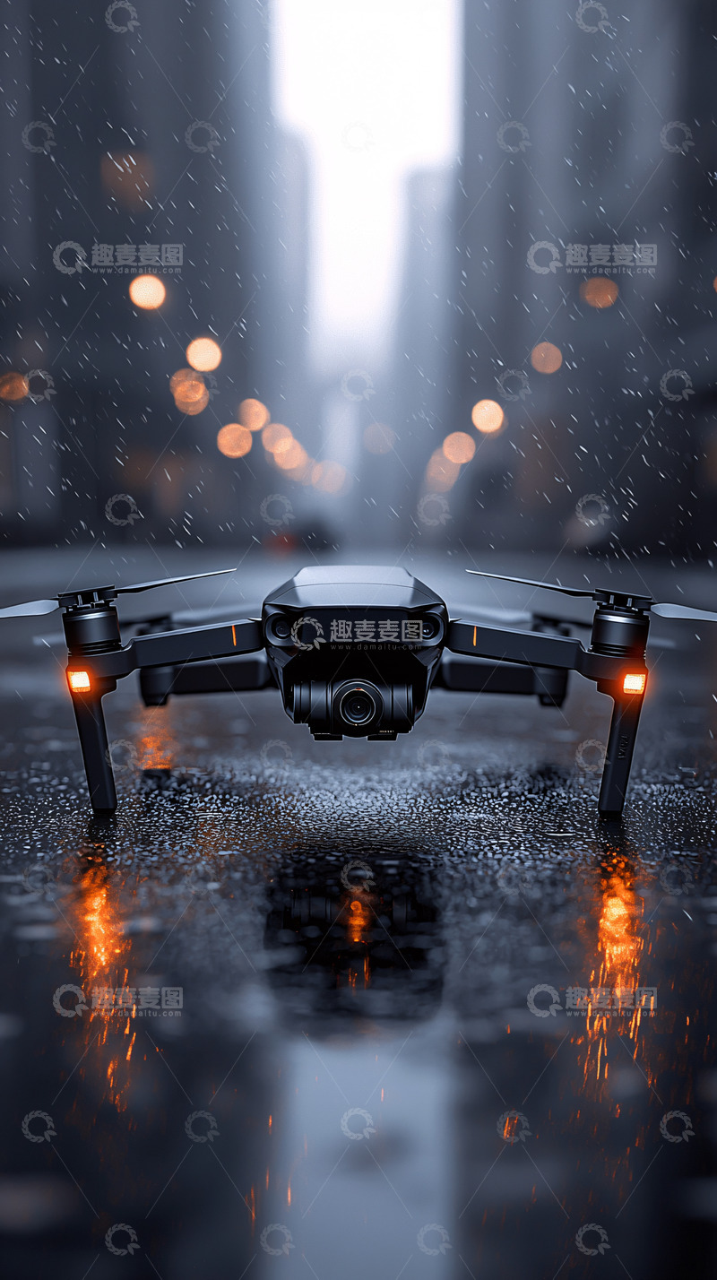 高清大图下载【趣麦麦图】雨中城市无人机