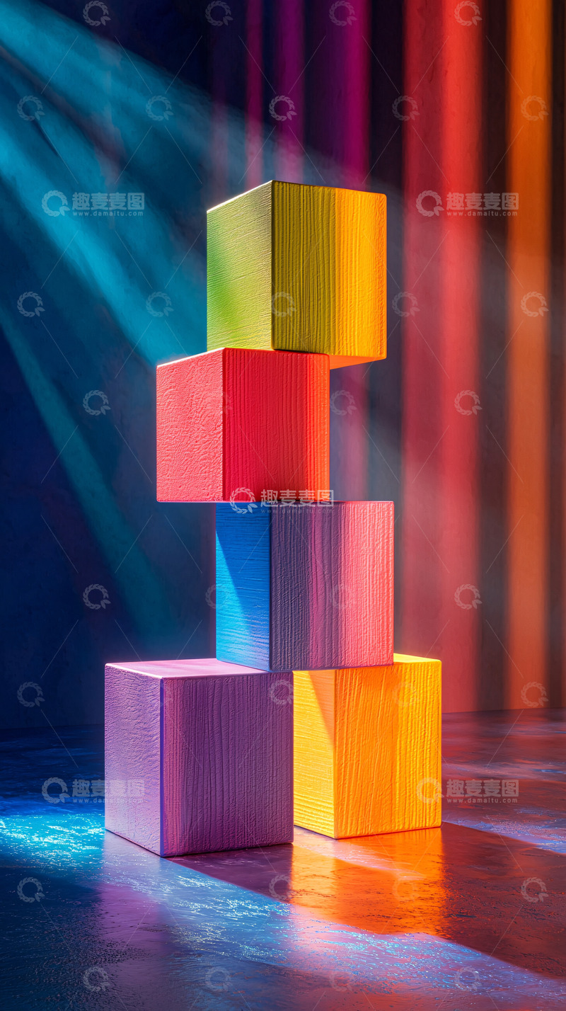 高清大图下载【趣麦麦图】彩色立方体堆叠