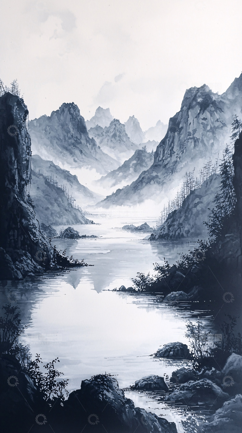 高清大图下载【趣麦麦图】水墨画山水画