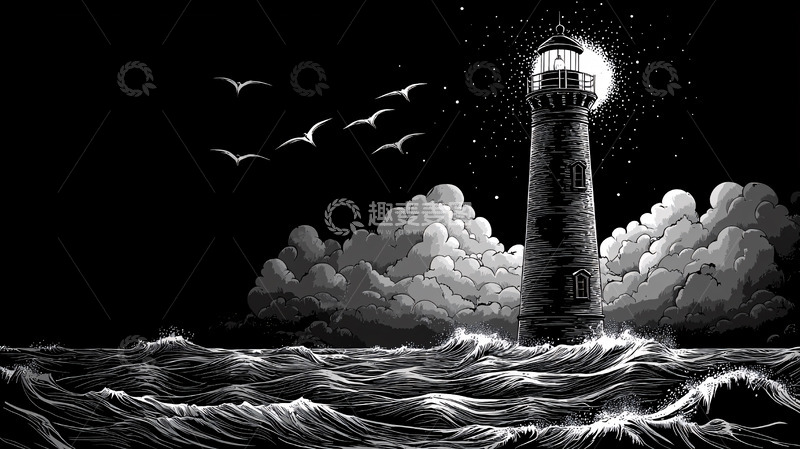 高清大图下载【趣麦麦图】黑夜里孤独的灯塔