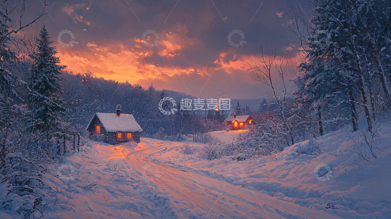 高清大图下载【趣麦麦图】雪夜小屋