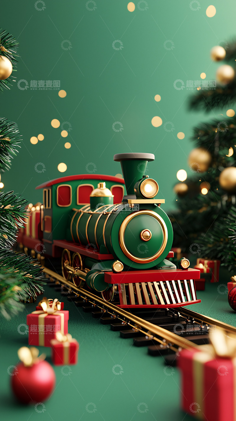 高清大图下载【趣麦麦图】圣诞绿火车
