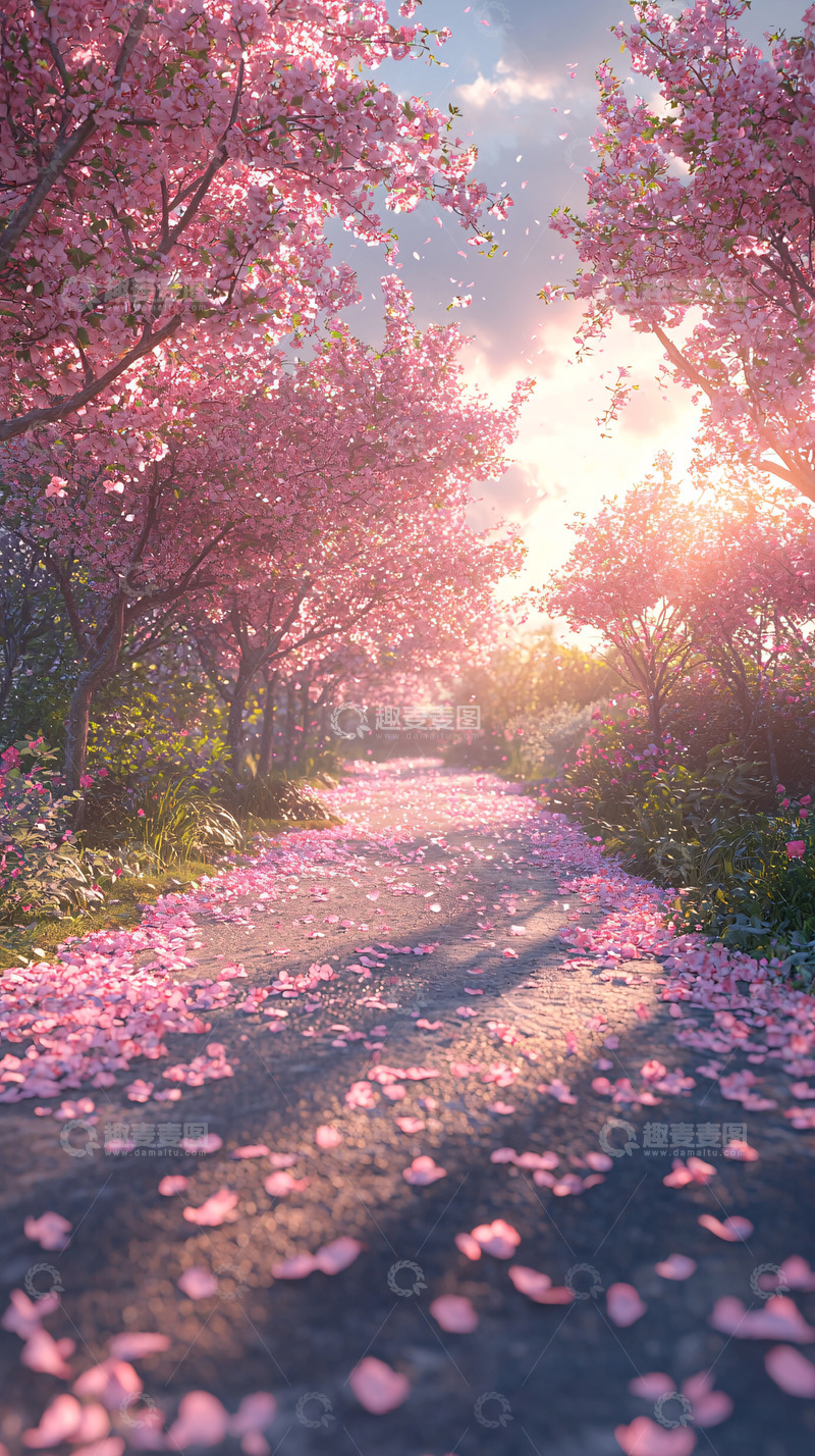高清大图下载【趣麦麦图】粉色樱花洒落的浪漫小路