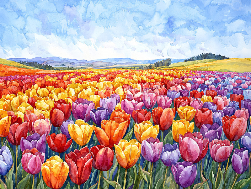 高清大图下载【趣麦麦图】色彩鲜艳的郁金香花田