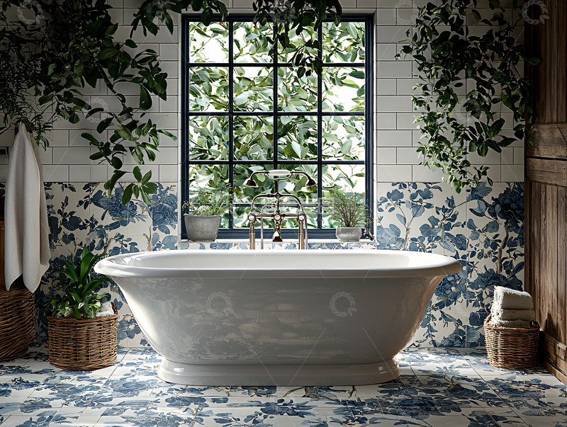 高清大图下载【趣麦麦图】浴缸边有植物的浴室