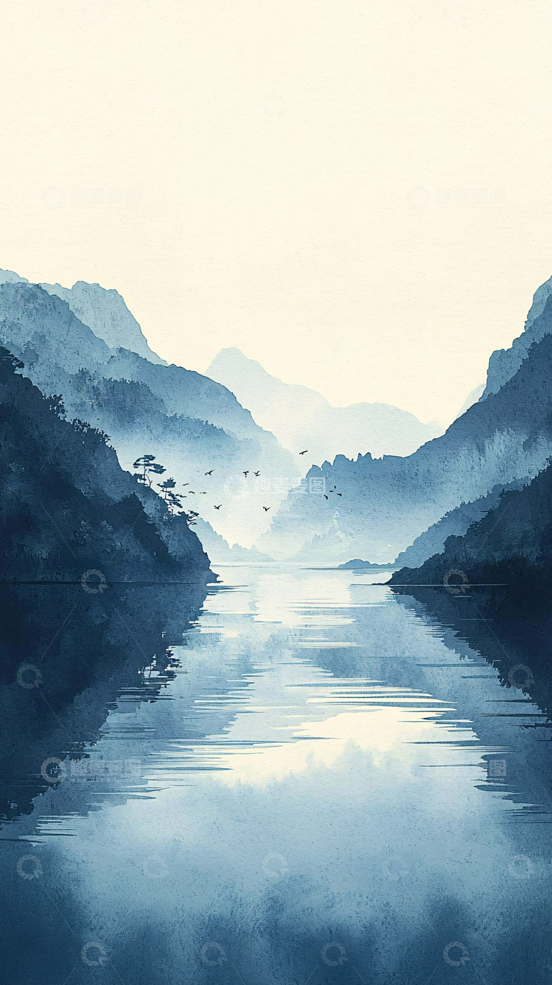高清大图下载【趣麦麦图】水墨风格山水风景画