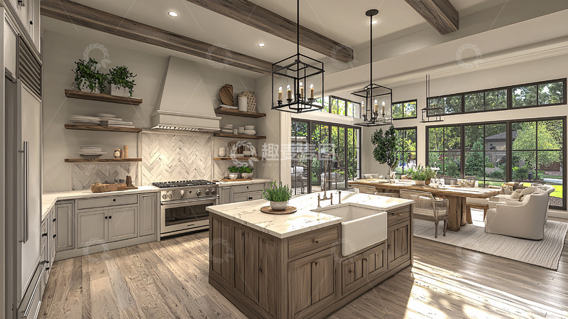 高清大图下载【趣麦麦图】温馨明亮开放式厨房