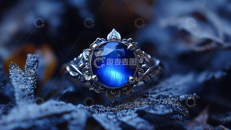 高清大图下载【趣麦麦图】深蓝色宝石银戒