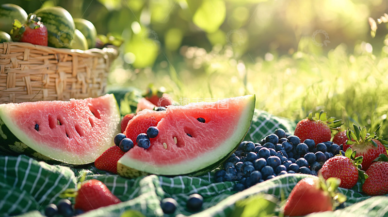 高清大图下载【趣麦麦图】阳光下野餐的水果