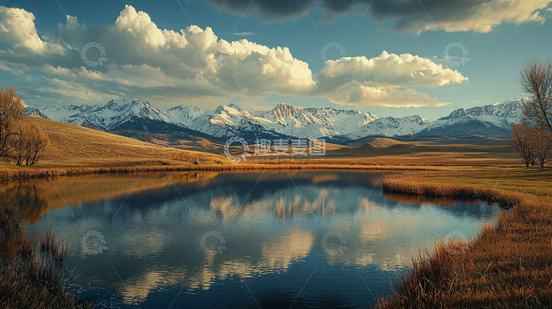 高清大图下载【趣麦麦图】雪山倒影湖泊