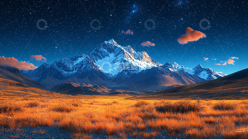 高清大图下载【趣麦麦图】星空下的雪山草原