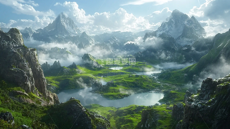 高清大图下载【趣麦麦图】梦幻般山谷湖泊景色