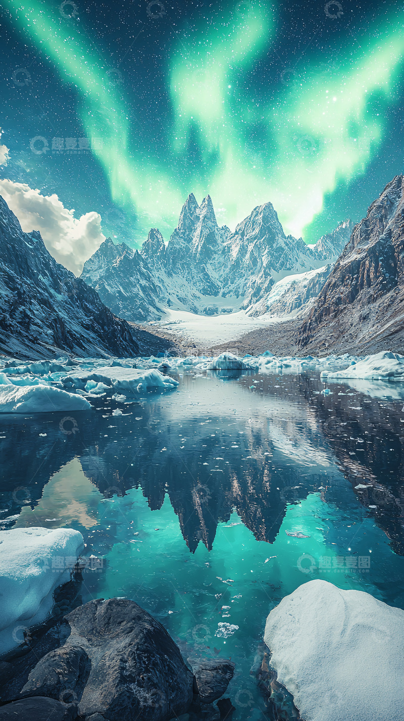 高清大图下载【趣麦麦图】极光倒映在冰湖