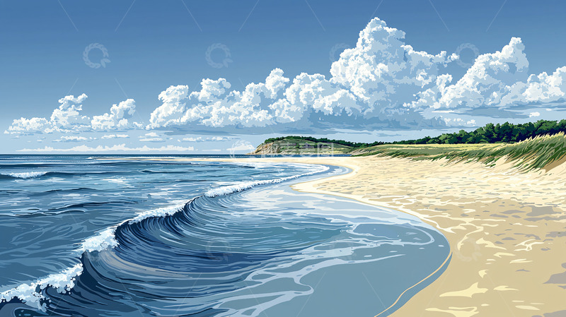 高清大图下载【趣麦麦图】海边沙滩云朵风景画