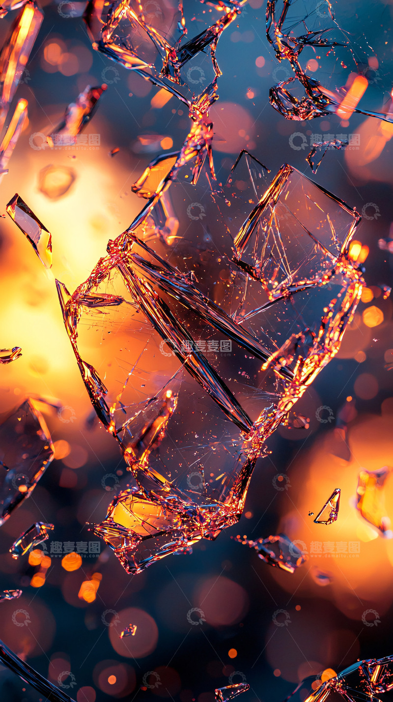 高清大图下载【趣麦麦图】破碎的玻璃碎片在空中飞舞