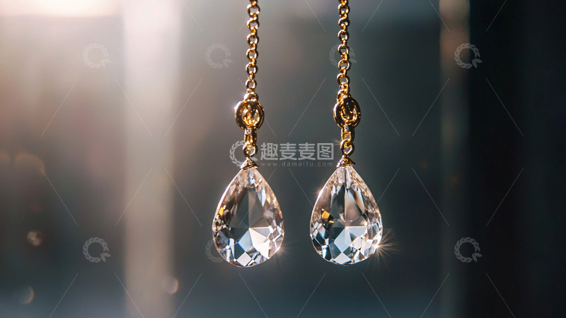 高清大图下载【趣麦麦图】金色水滴形水晶耳环