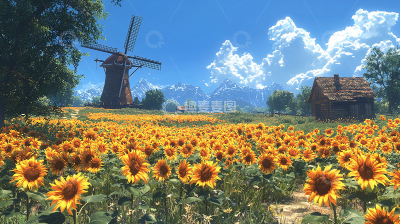 高清大图下载【趣麦麦图】向日葵田园风光