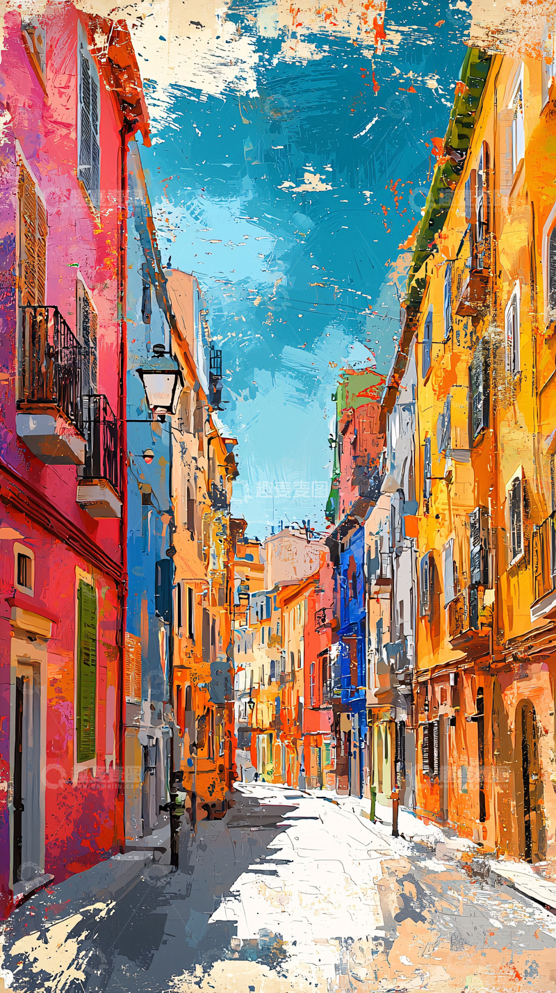 高清大图下载【趣麦麦图】色彩鲜艳的欧洲小镇街道