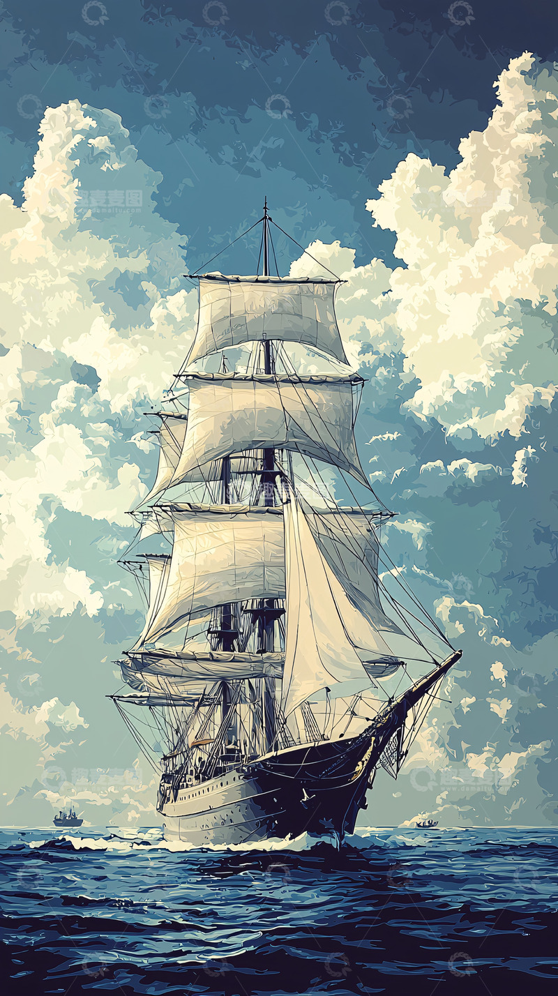 高清大图下载【趣麦麦图】帆船大海蓝天白云
