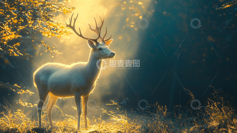 高清大图下载【趣麦麦图】森林清晨白鹿