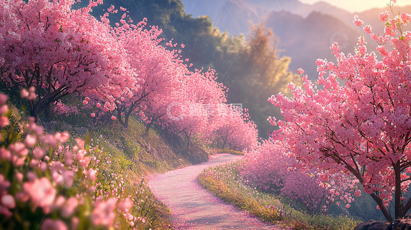 高清大图下载【趣麦麦图】粉色樱花小路