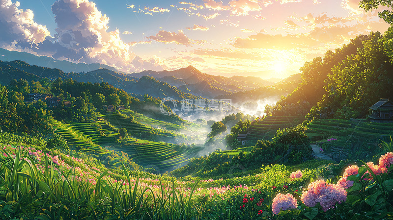 高清大图下载【趣麦麦图】阳光照耀下的绿色山谷