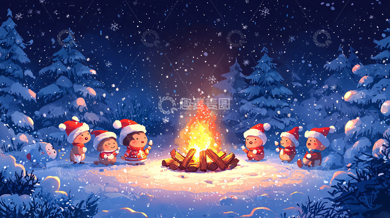 高清大图下载【趣麦麦图】圣诞夜篝火