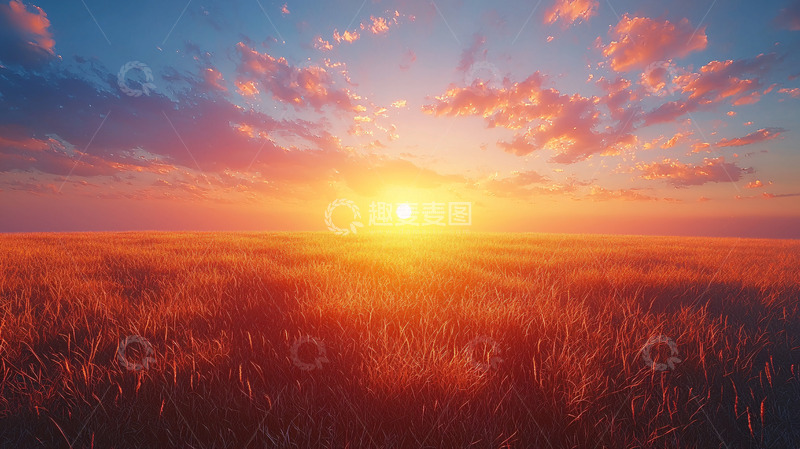 高清大图下载【趣麦麦图】日落麦田草原风景