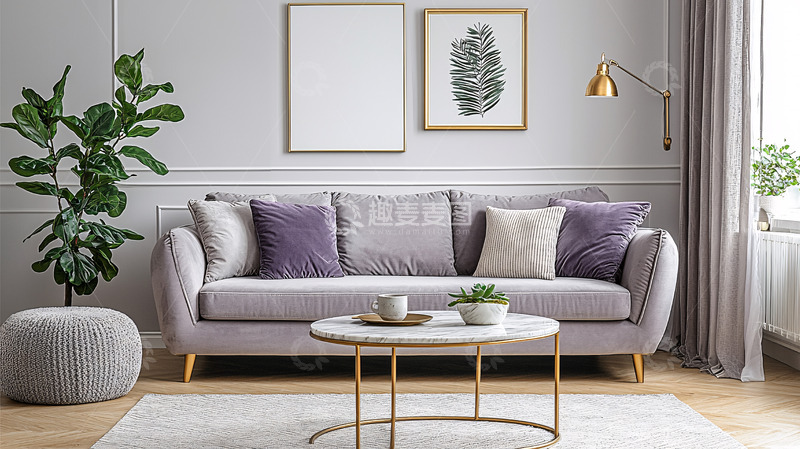高清大图下载【趣麦麦图】-极简灰色沙发客厅
