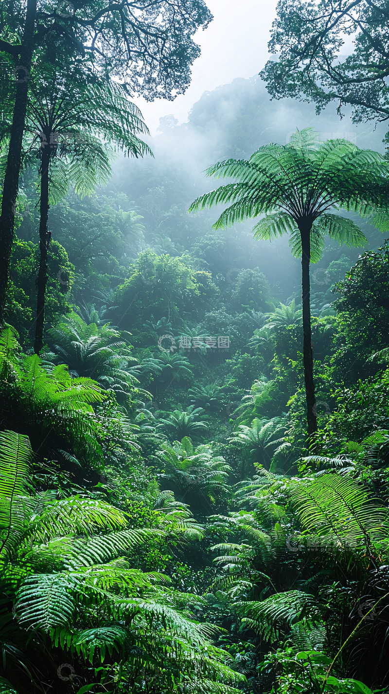 高清大图下载【趣麦麦图】雾气缭绕的绿色雨林