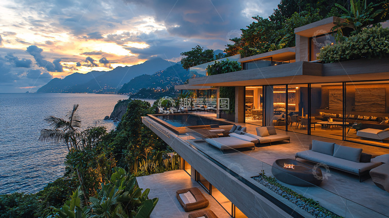 高清大图下载【趣麦麦图】海景别墅夜景