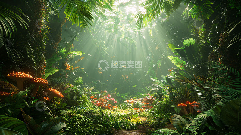 高清大图下载【趣麦麦图】热带雨林阳光透过树叶