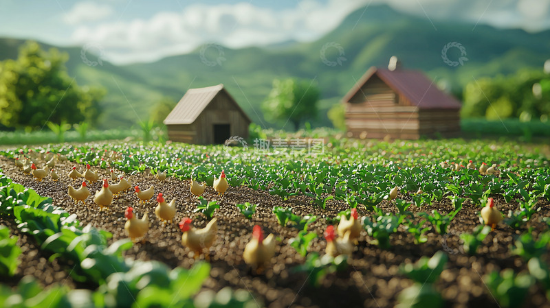 高清大图下载【趣麦麦图】田园风光鸡群蔬菜农场