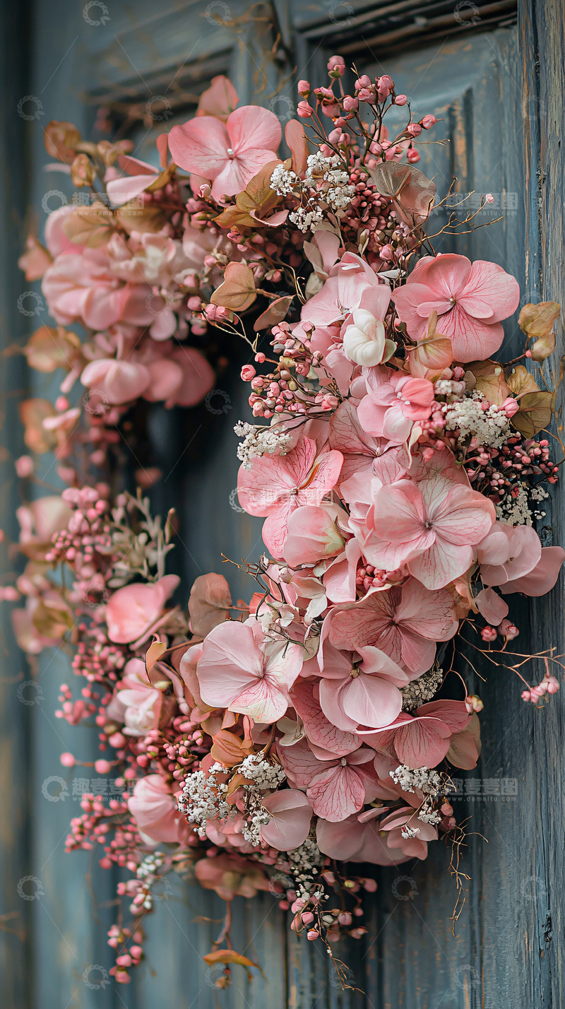 高清大图下载【趣麦麦图】粉色绣球花门环