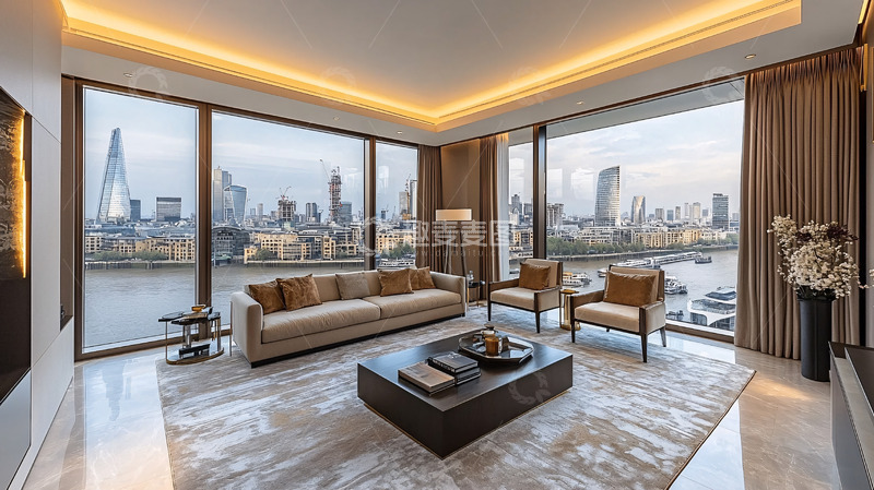 高清大图下载【趣麦麦图】伦敦河景豪宅客厅