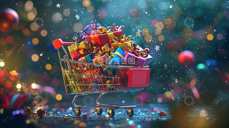 高清大图下载【趣麦麦图】购物车里装满圣诞礼物