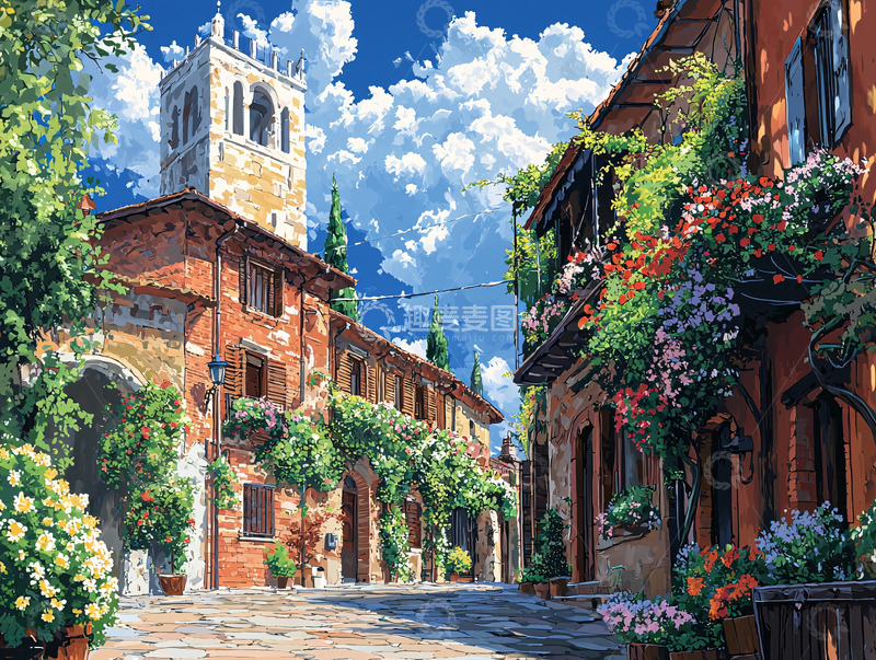 高清大图下载【趣麦麦图】阳光下的意大利小镇