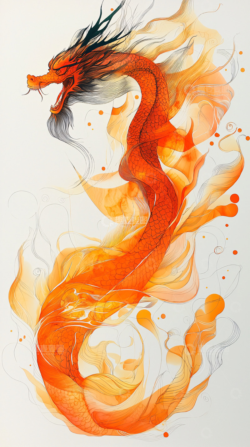 高清大图下载【趣麦麦图】火焰腾龙图