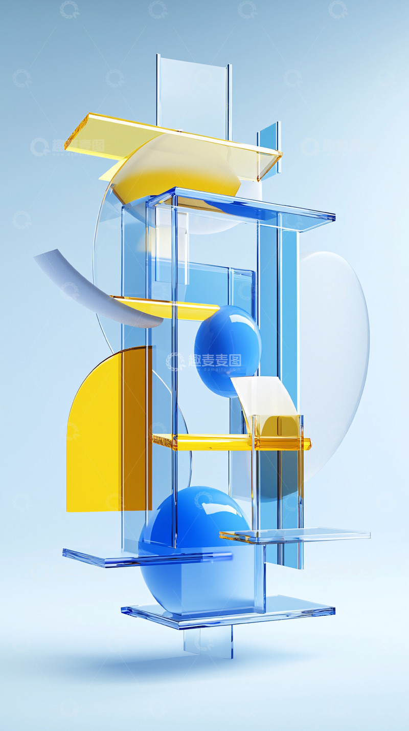 高清大图下载【趣麦麦图】蓝色黄色玻璃几何抽象