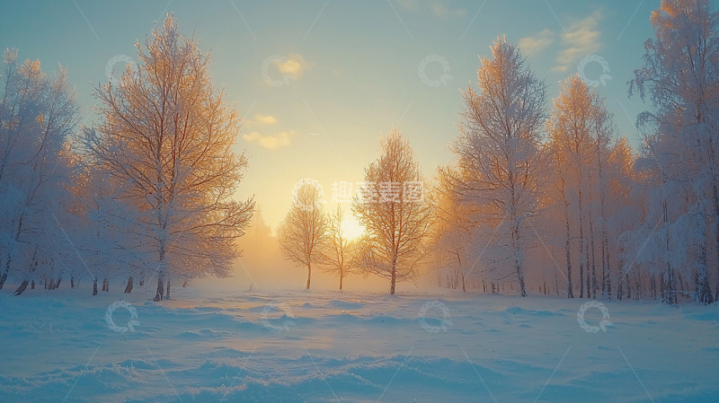 高清大图下载【趣麦麦图】冬日暖阳下的雪景森林