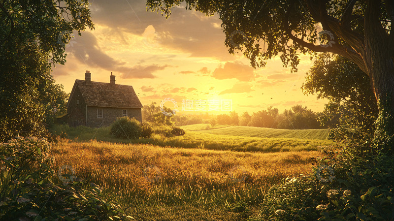 高清大图下载【趣麦麦图】乡村田园黄昏日落