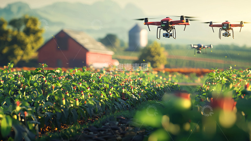 高清大图下载【趣麦麦图】农田上空飞行的无人机