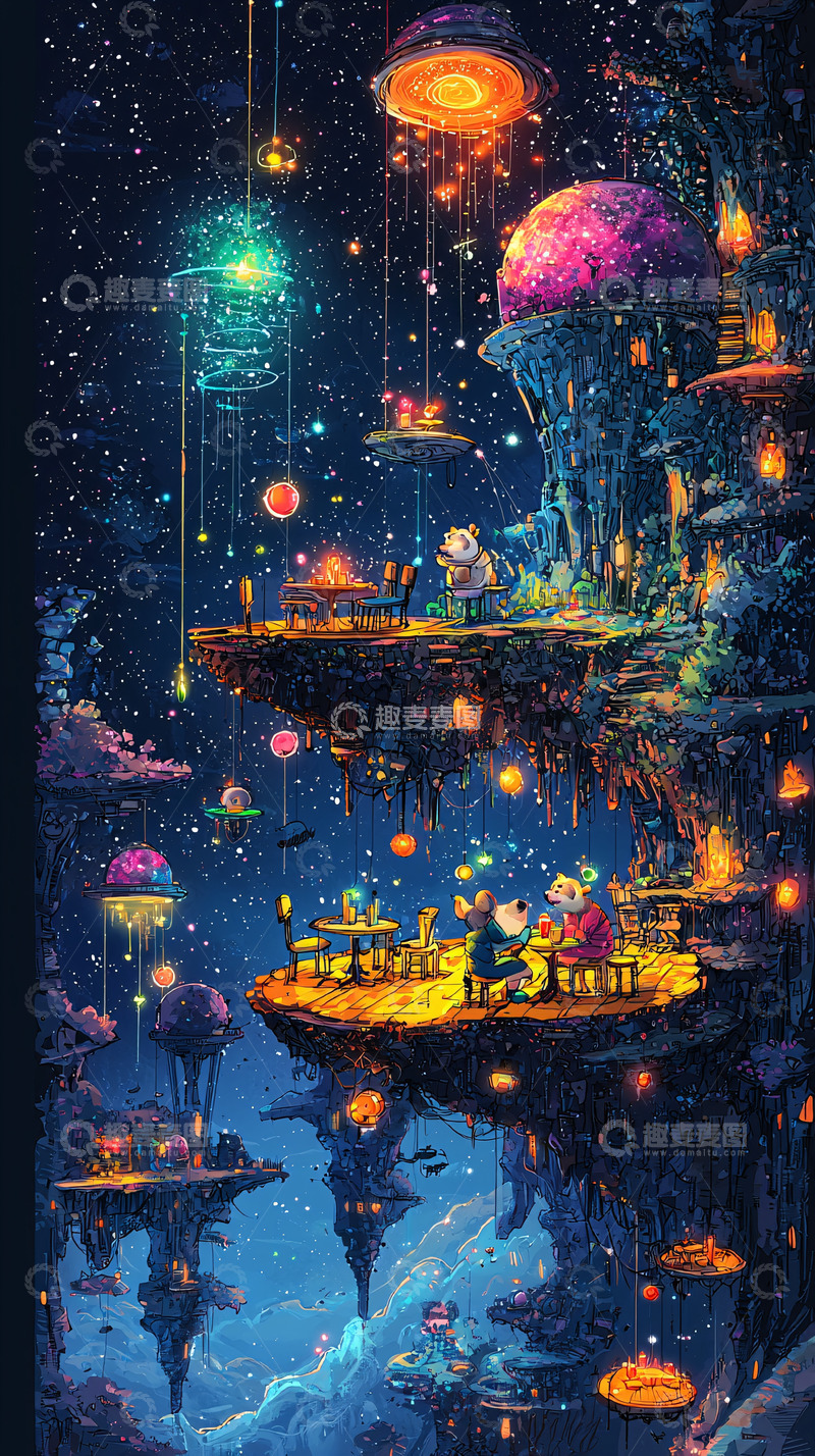 高清大图下载【趣麦麦图】奇幻悬浮岛屿夜景