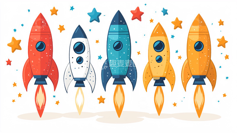 高清大图下载【趣麦麦图】卡通火箭发射