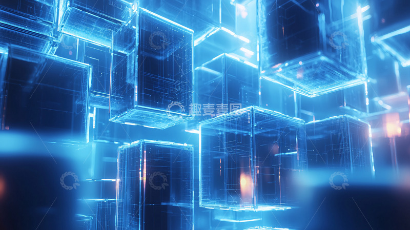 高清大图下载【趣麦麦图】蓝色透明立方体背景