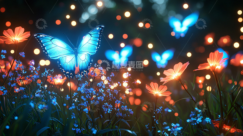 高清大图下载【趣麦麦图】梦幻萤火蝴蝶花海