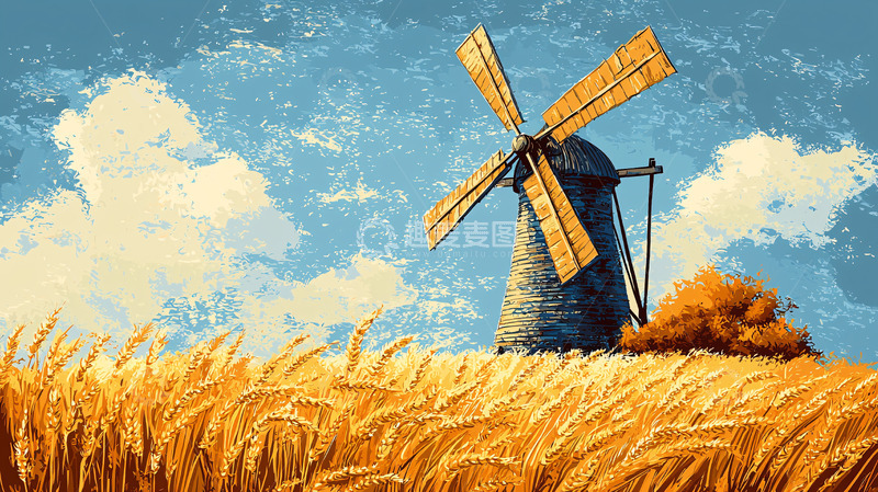 高清大图下载【趣麦麦图】田园风光下的古老风车