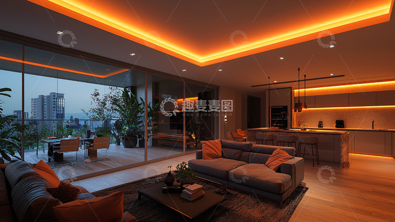 高清大图下载【趣麦麦图】现代简约风格客厅夜景