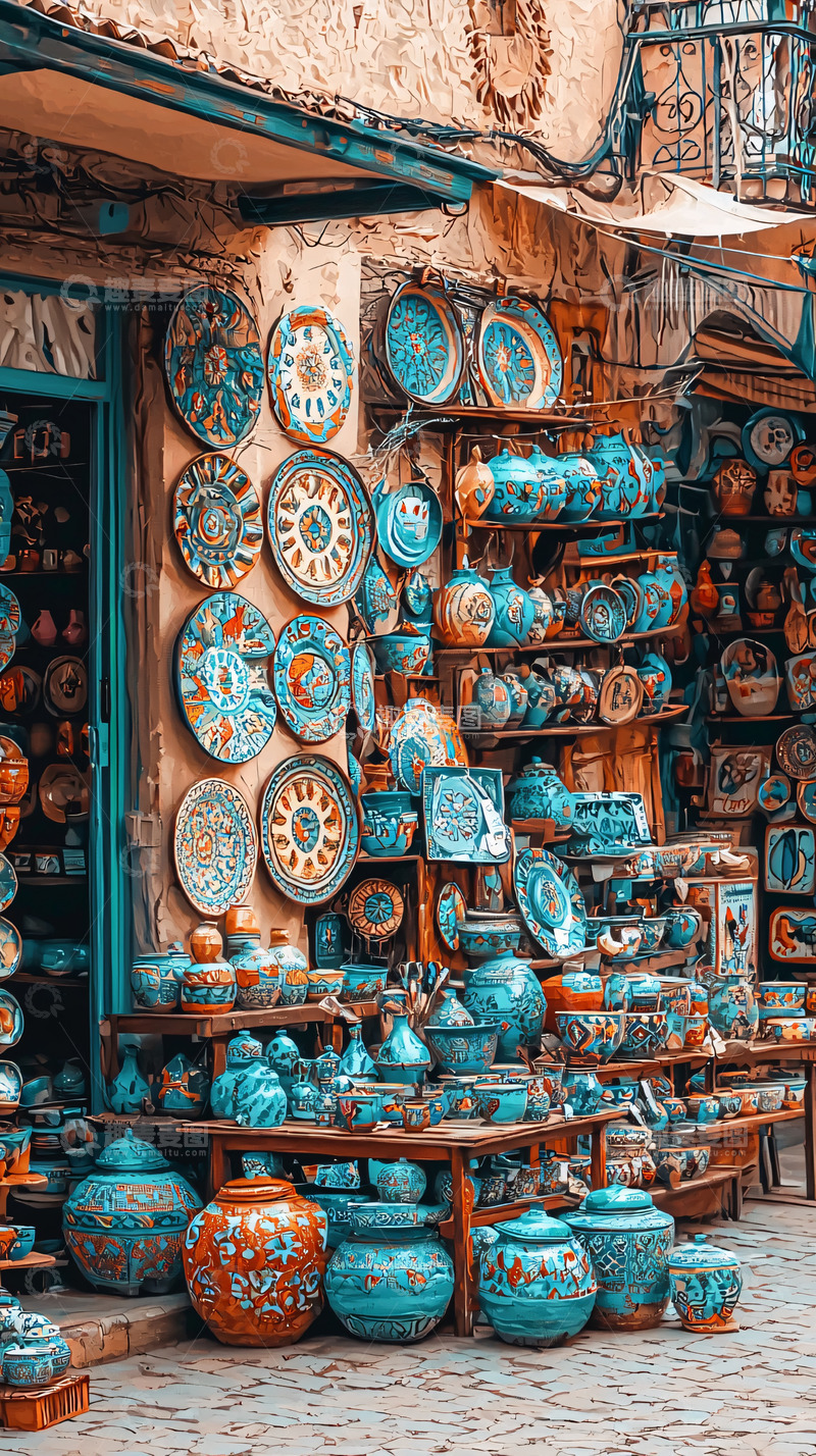 高清大图下载【趣麦麦图】摩洛哥陶瓷器皿商店